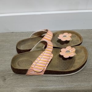 OXXOX Striped Flower Cork Sandals Size 7.5 Pink And Orange